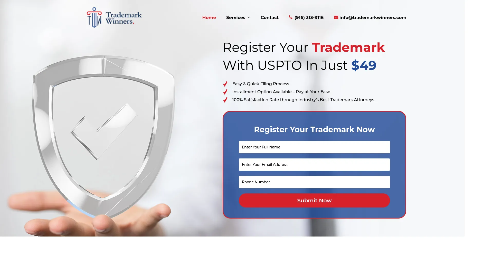 Screenshot of trademarkwinners.com homepage