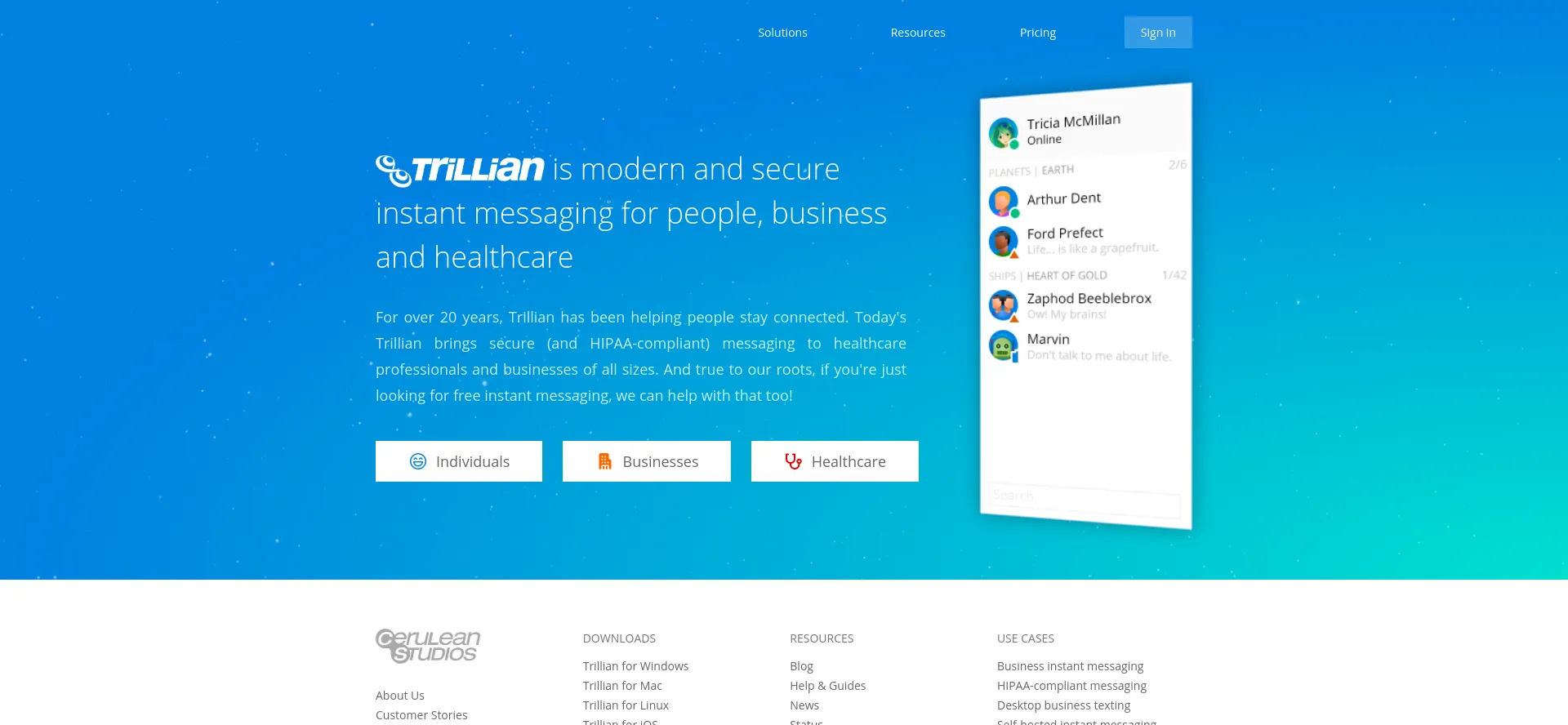 Screenshot of trillian.im homepage