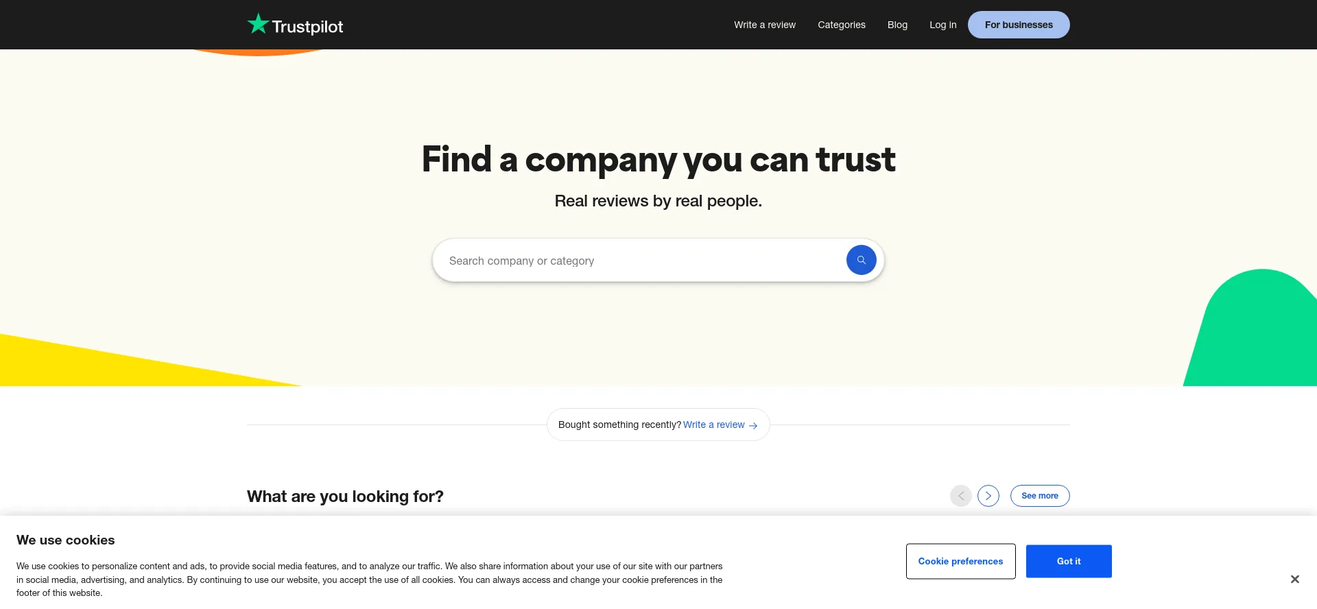 Screenshot of trustpilot.com homepage