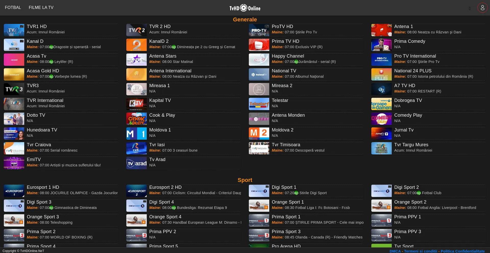 Screenshot of tvhdonline.net homepage