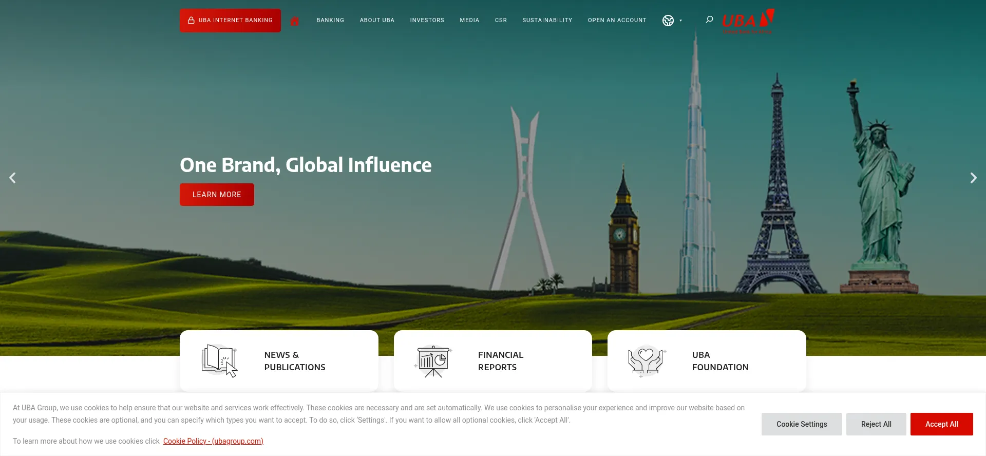 Screenshot of ubagroup.com homepage