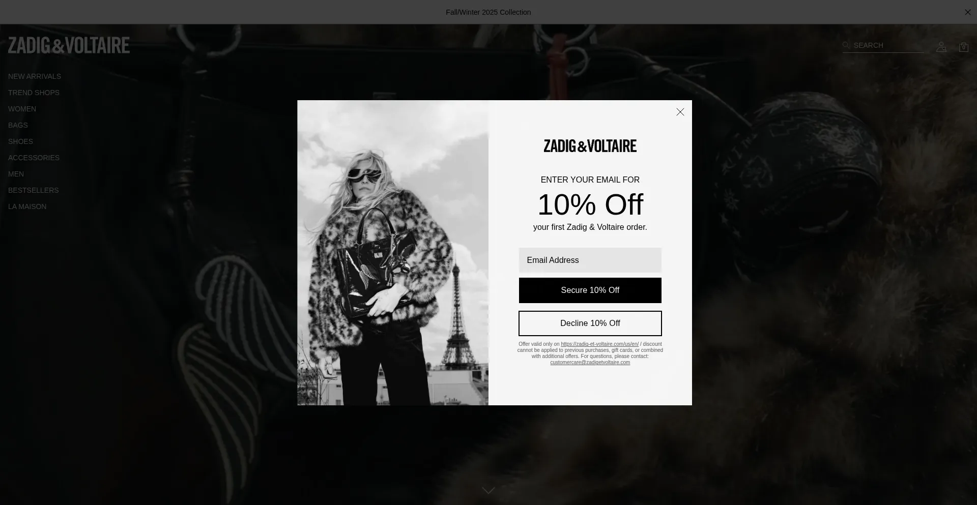 Screenshot of us.zadig-et-voltaire.com homepage