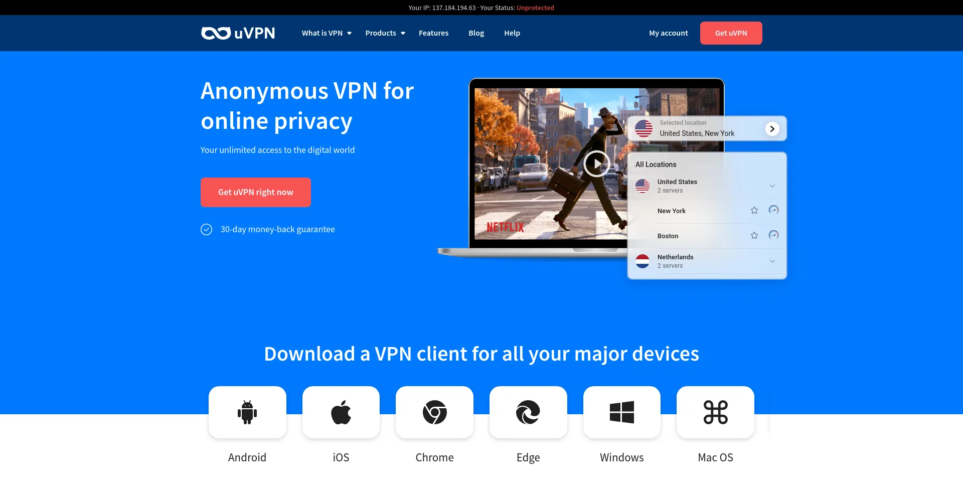 Screenshot of uvpn.me homepage