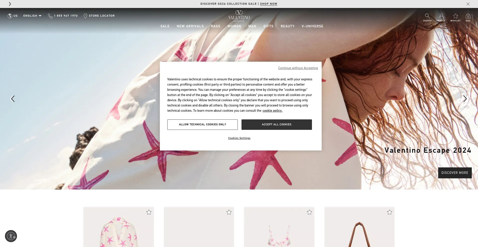 Screenshot of valentino.com homepage