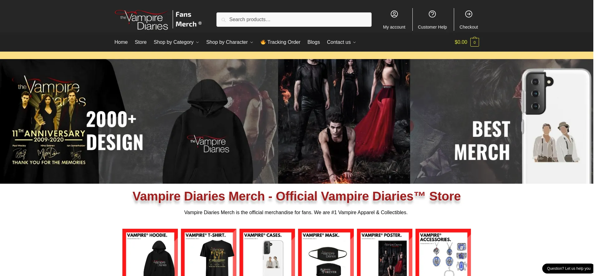 Screenshot of vampirediaries.store homepage