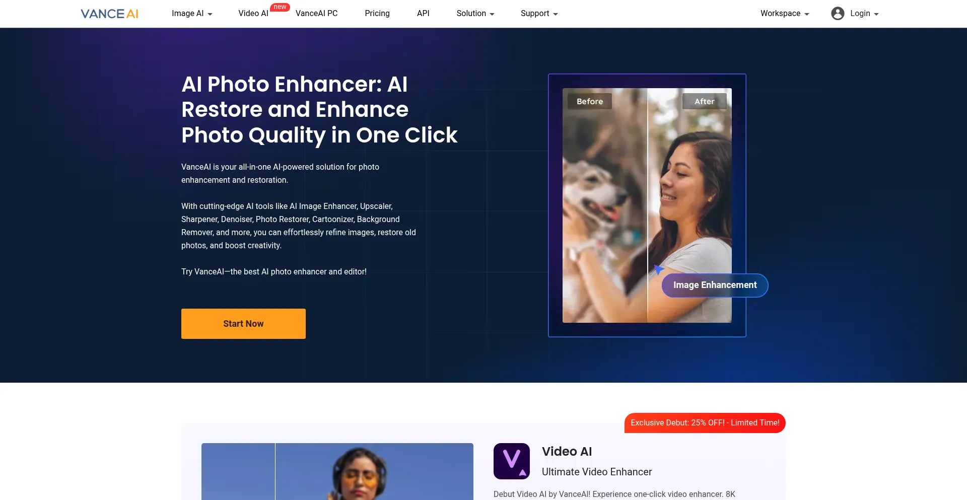 Screenshot of vanceai.com homepage