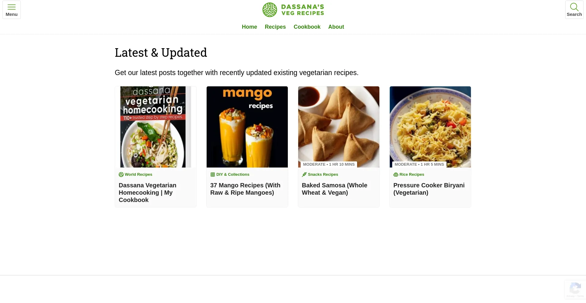 Screenshot of vegrecipesofindia.com homepage