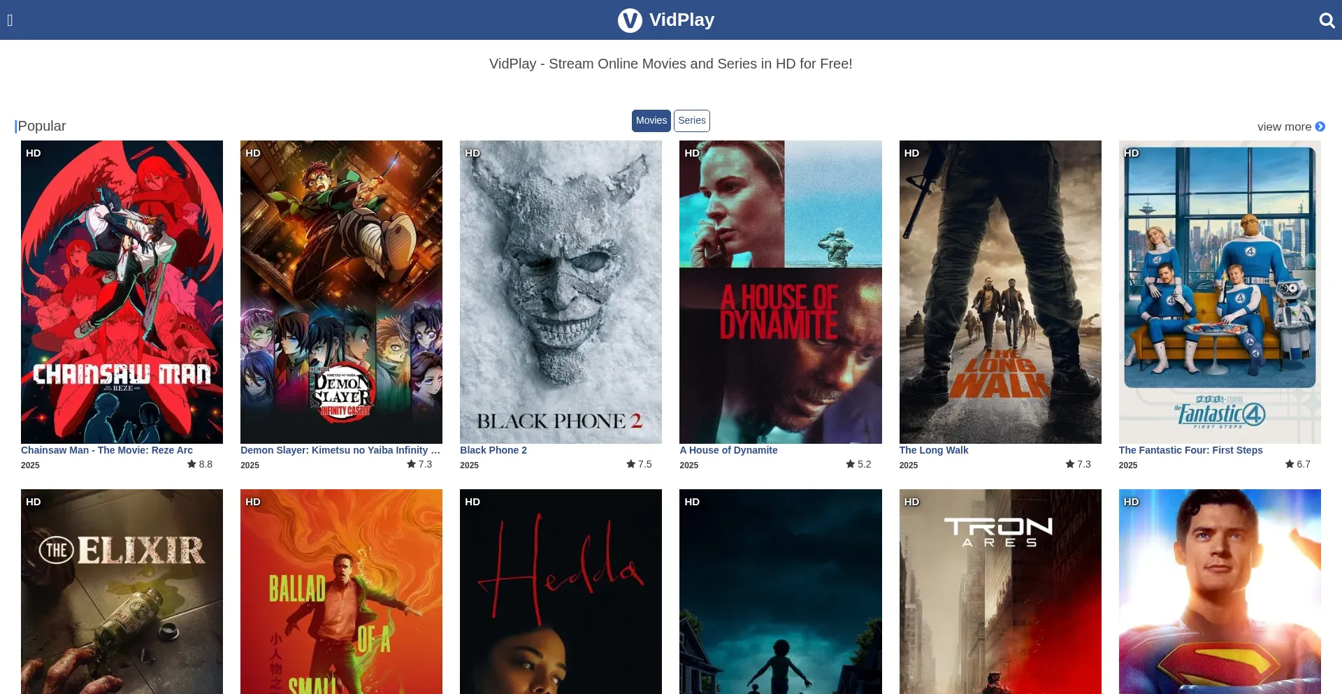 Screenshot of vidplay.top homepage