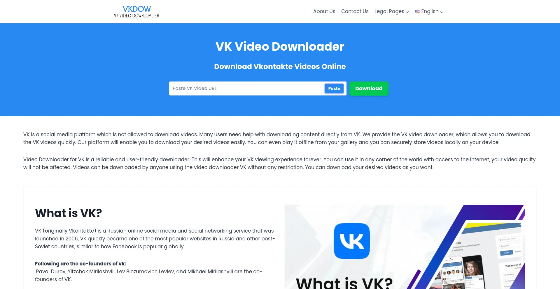 Screenshot of vkdow.com homepage