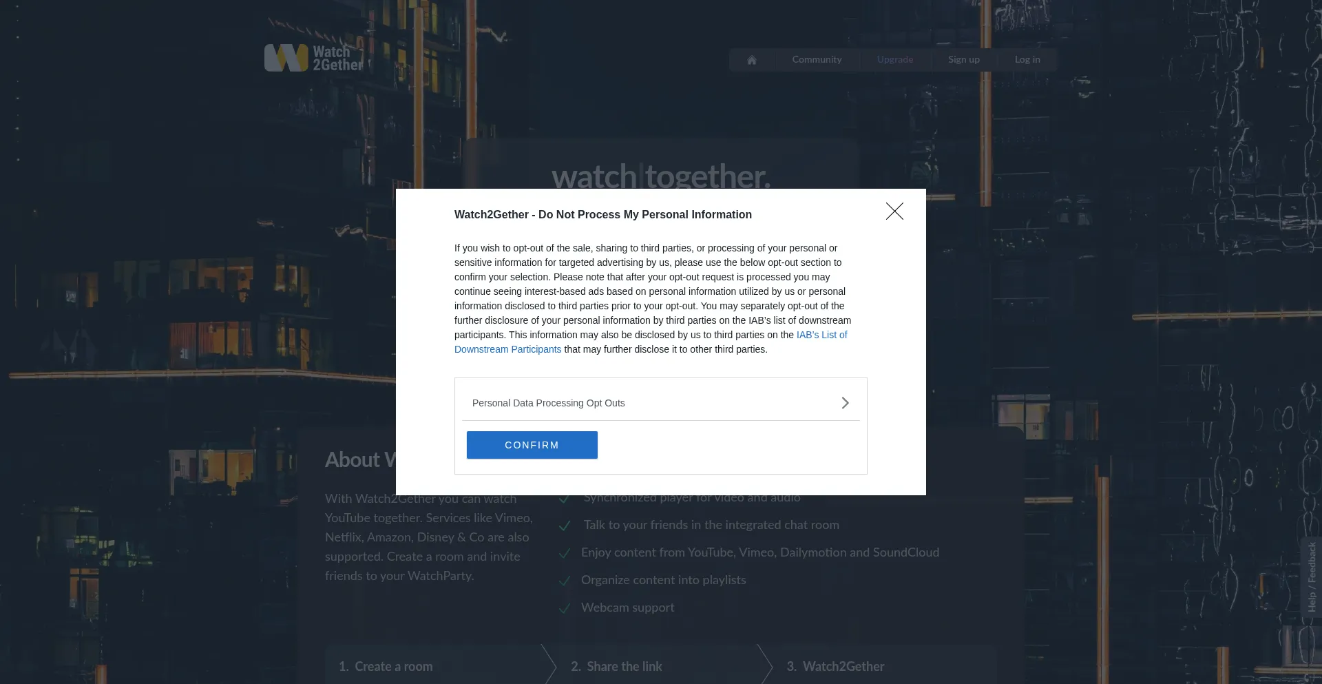 Screenshot of w2g.tv homepage