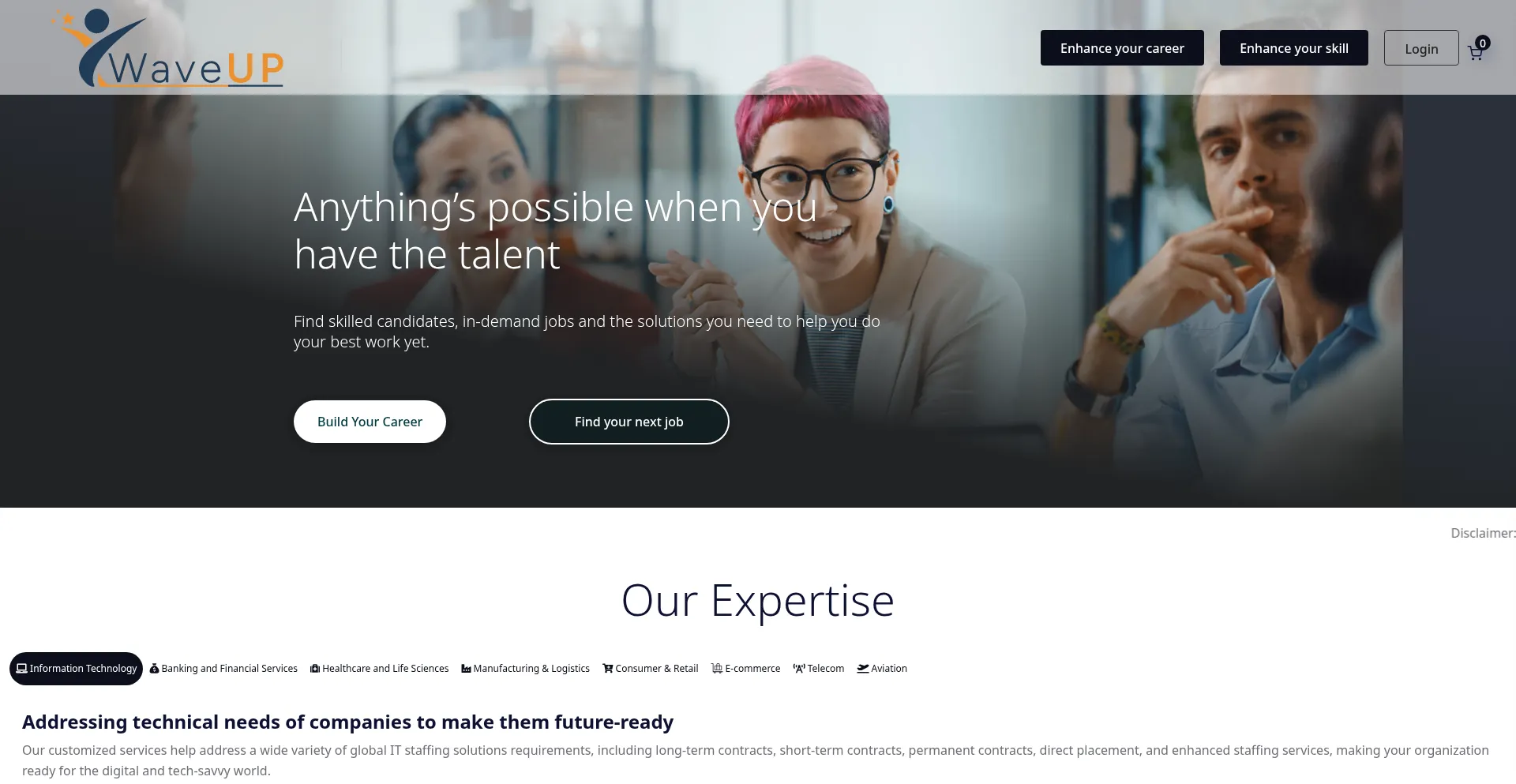 Screenshot of waveup.co.in homepage