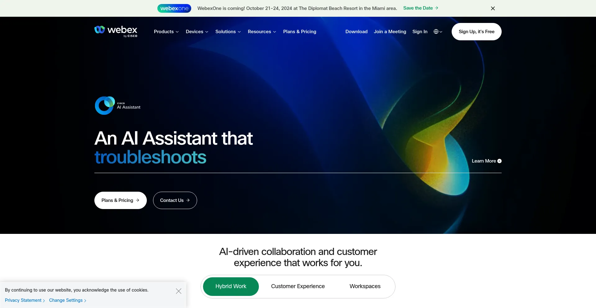 Screenshot of webex.com homepage