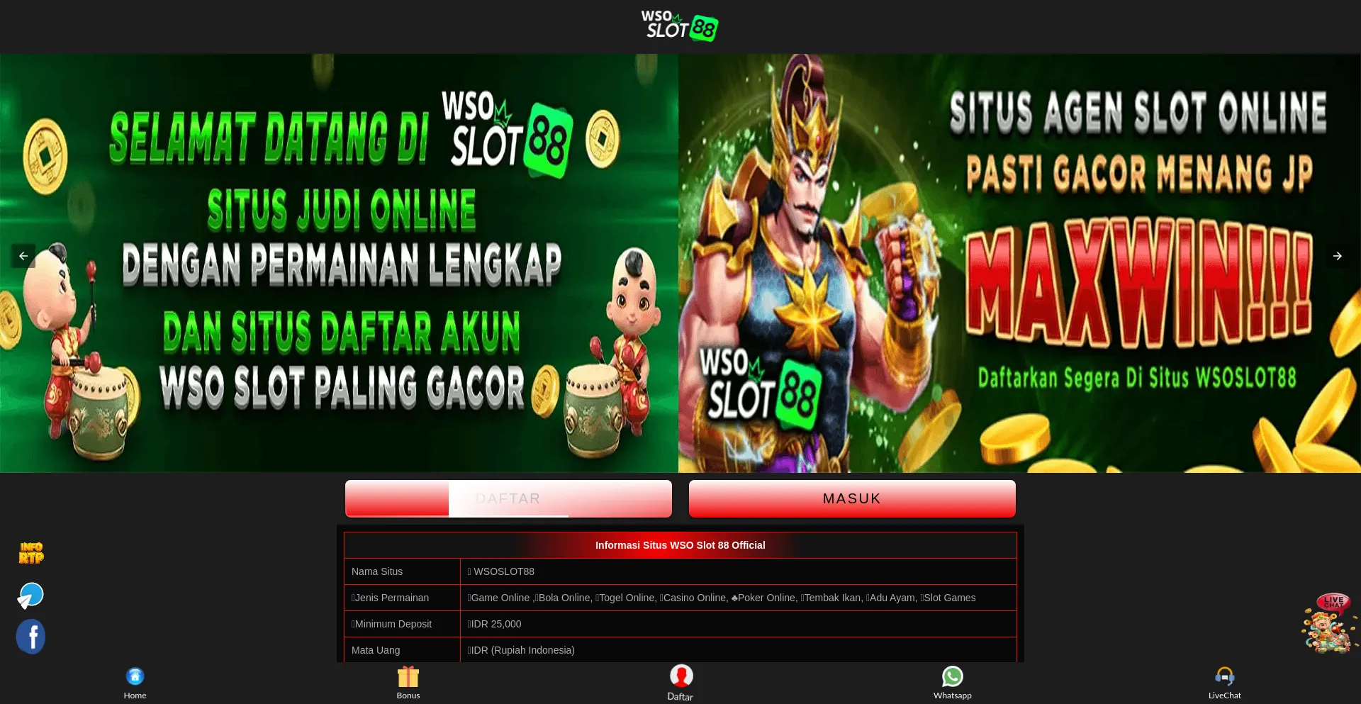 Screenshot of wsoslot88.com homepage