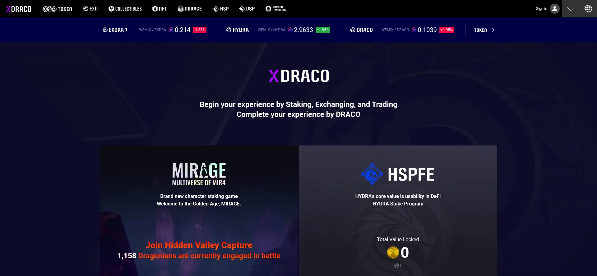 Screenshot of xdraco.com homepage