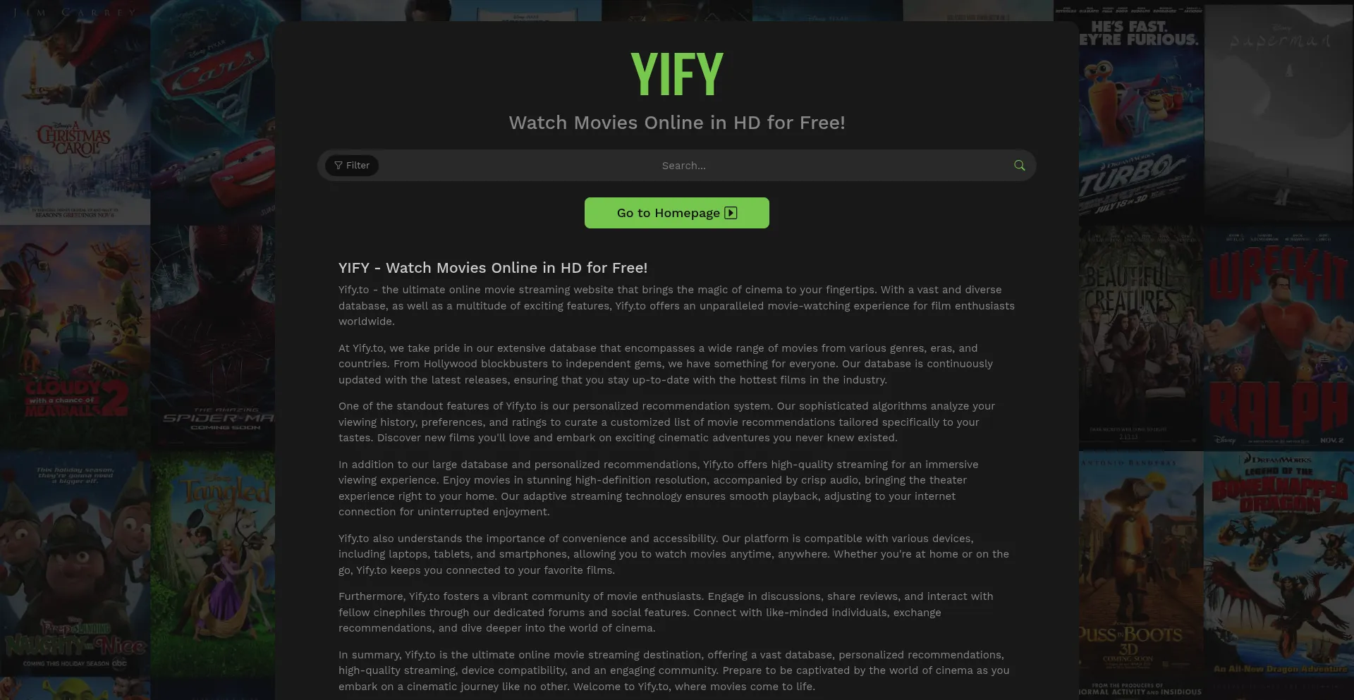 Screenshot of yify.to homepage