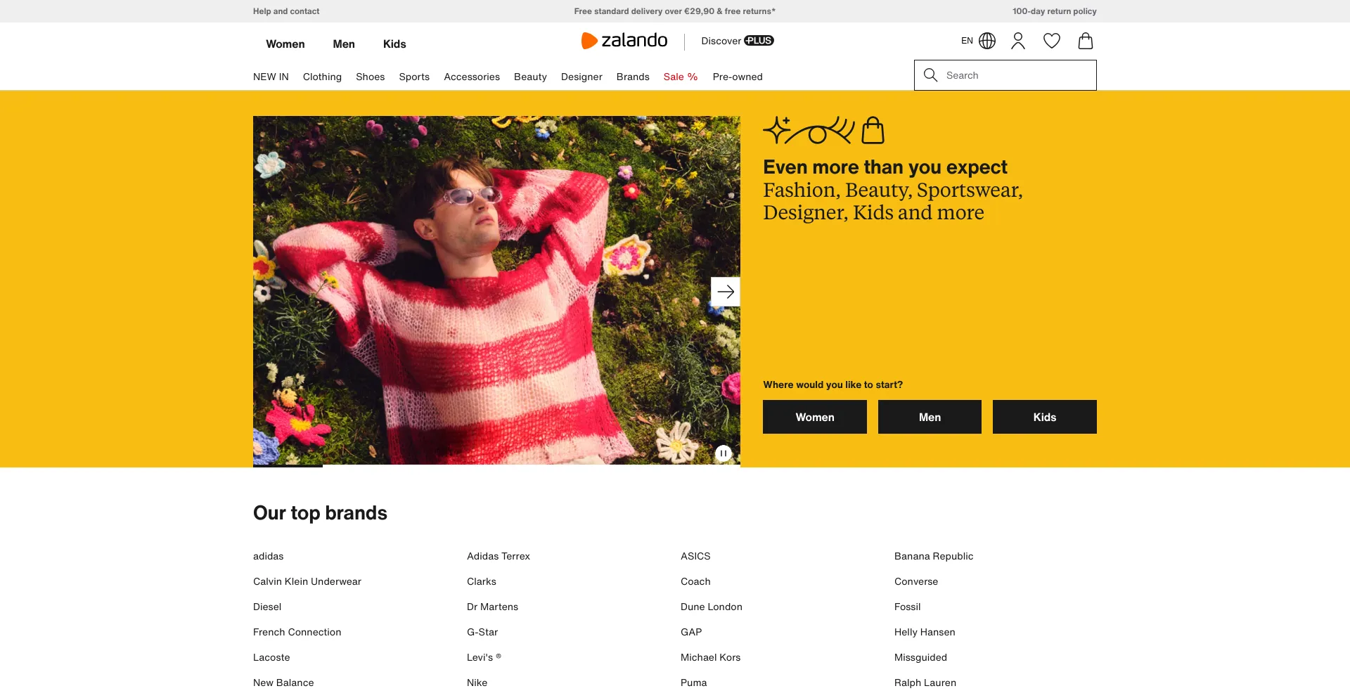 Screenshot of zalando.de homepage