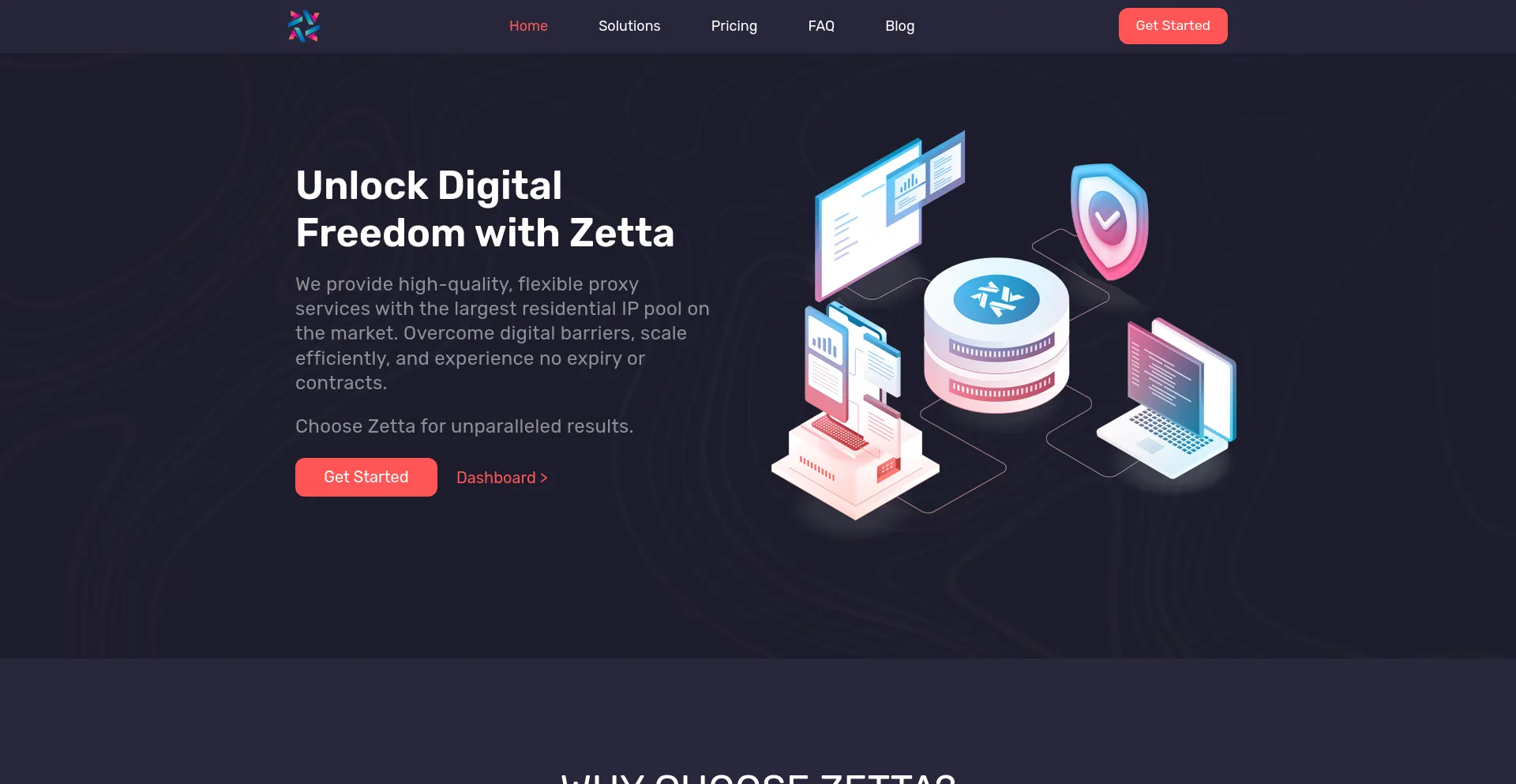 Screenshot of zettaproxies.io homepage