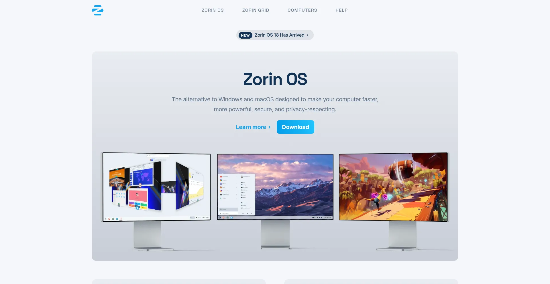 Screenshot of zorin.com homepage