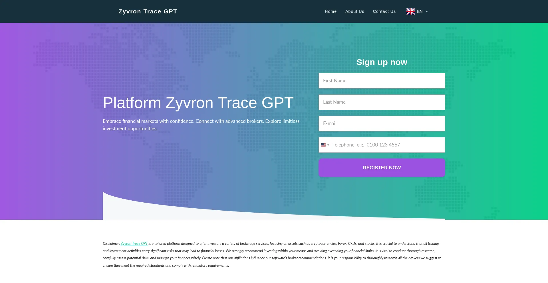 Screenshot of zyvron-trace-gpt.com homepage